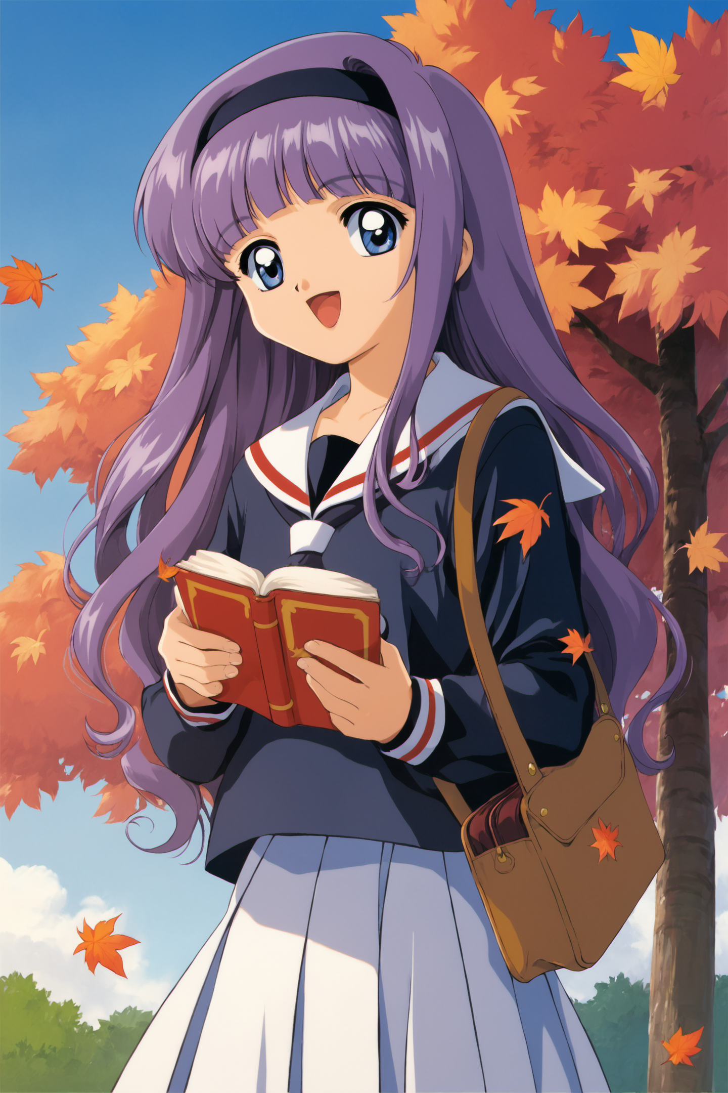 26795-1010876249-1girl,daidouji tomoyo,skirt,school uniform,white skirt,solo,long hair,purple hair,pleated skirt,smile,bangs,hairband,tomoeda ele.png